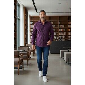 Kenneth Cole Reaction Shirt Mens Slim  16.5 34-35 Purple Long Sleeve Button Up